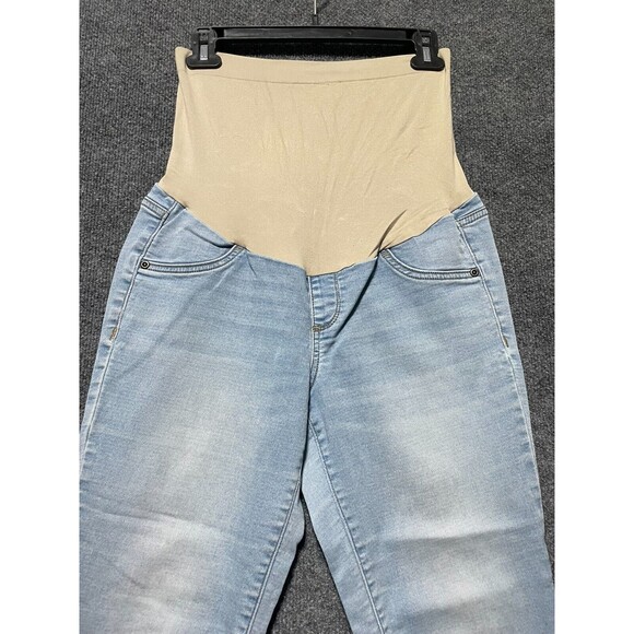 Indigo Blue Maternity Jeans Size Medium Straight Leg Distressed Light Blue - Picture 2 of 13
